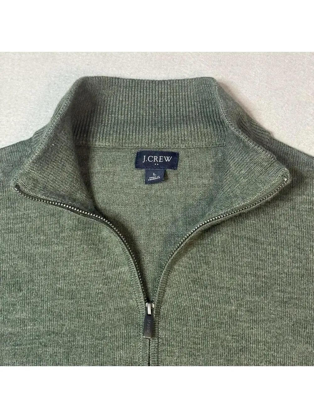 J.Crew Mens Large Green Merino Wool Blend 1/4 Zip Sweater Pullover‎ Casual